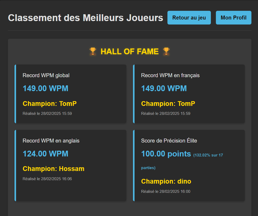 Fast typing Classement